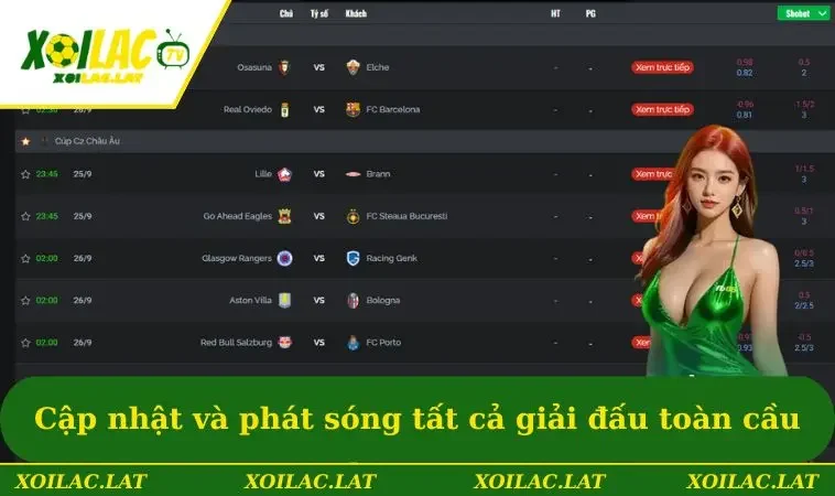 Cập nhật và phát sóng tất cả giải đấu toàn cầu