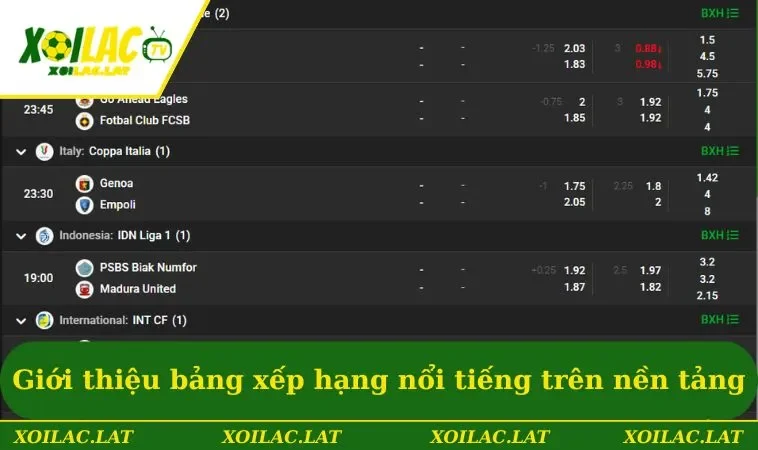 Giới thiệu bảng xếp hạng nổi tiếng trên nền tảng