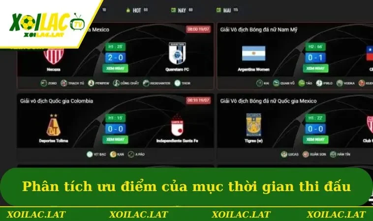 Phân tích ưu điểm của mục thời gian thi đấu